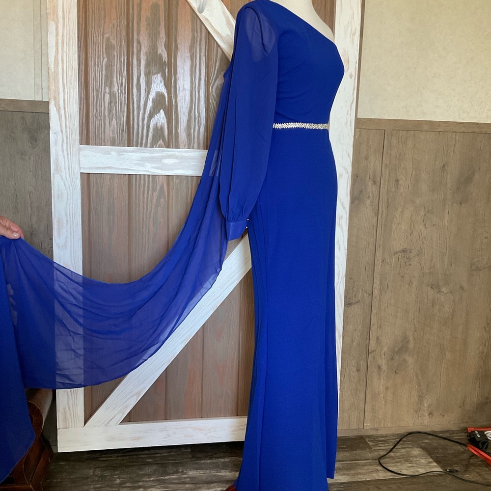 Faeriesty Elegant One-Shoulder Royal Blue Dress P2P 17”. Size Small - Picture 5 of 9